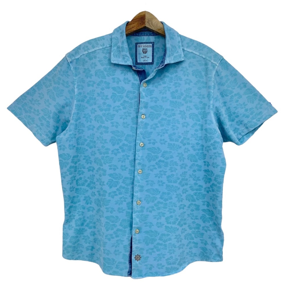J.L Powell Polo Shirt Large True Measure Hawaiian Tropical Knit Short Sleeve L